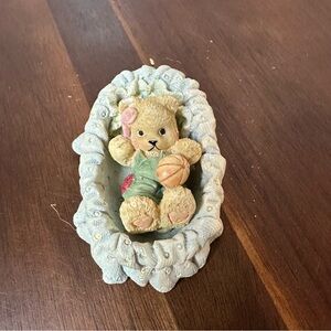 Cherished Teddies Mini Bear in Bassinet Figurine Nursery Decor Collectible